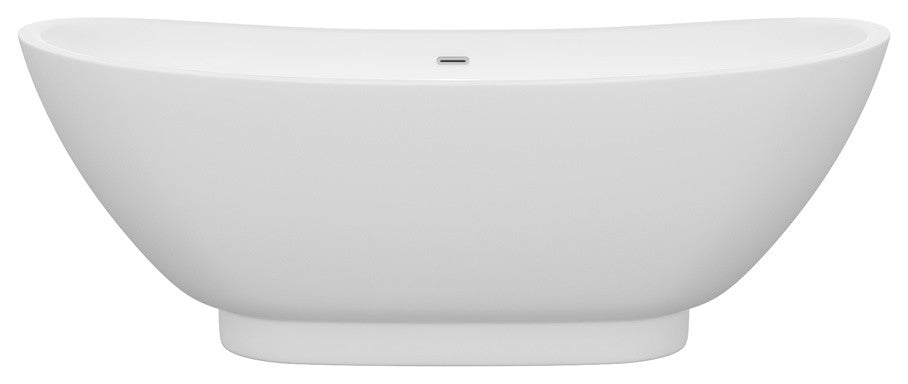 Clara 69" Freestanding White Bathtub, Polished Chrome Drain and Overflow Trim