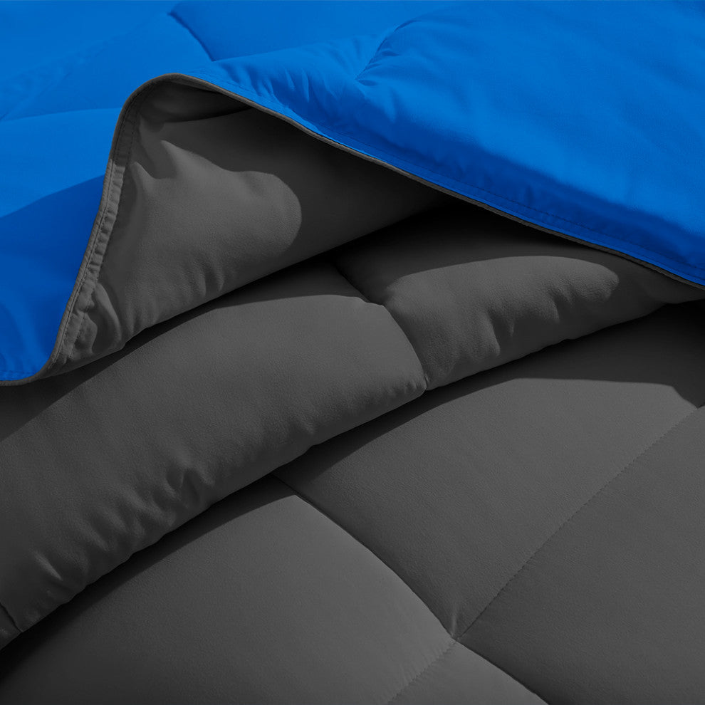 Bare Home Reversible Bed-in-a-Bag, Medium Blue/Gray, Medium Blue, Twin Xl