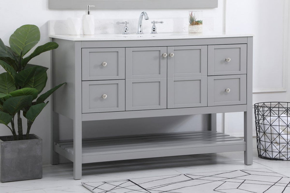 Tobias 48" Single Bathroom Vanity, Gray With Backsplash