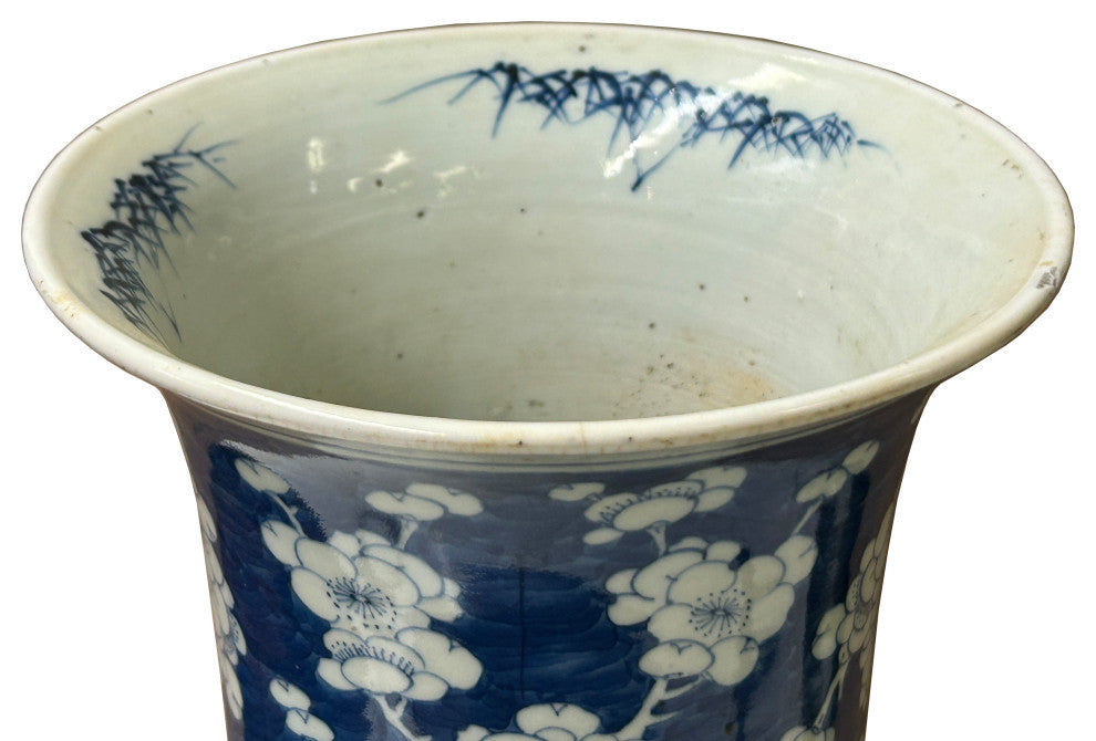 Vintage Chinese Blue White Blossom Wide Mouth Column Porcelain Vase Hws4329