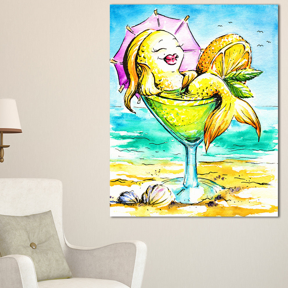 "Gold Fish Enjoying Holidays on Beach" Cartoon Animal Print