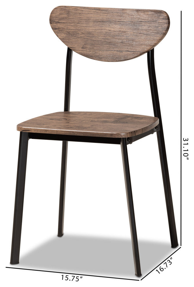 Ornette Mid-Century Brown Finished Wood and Black Metal 4-Piece Dining Chair Set