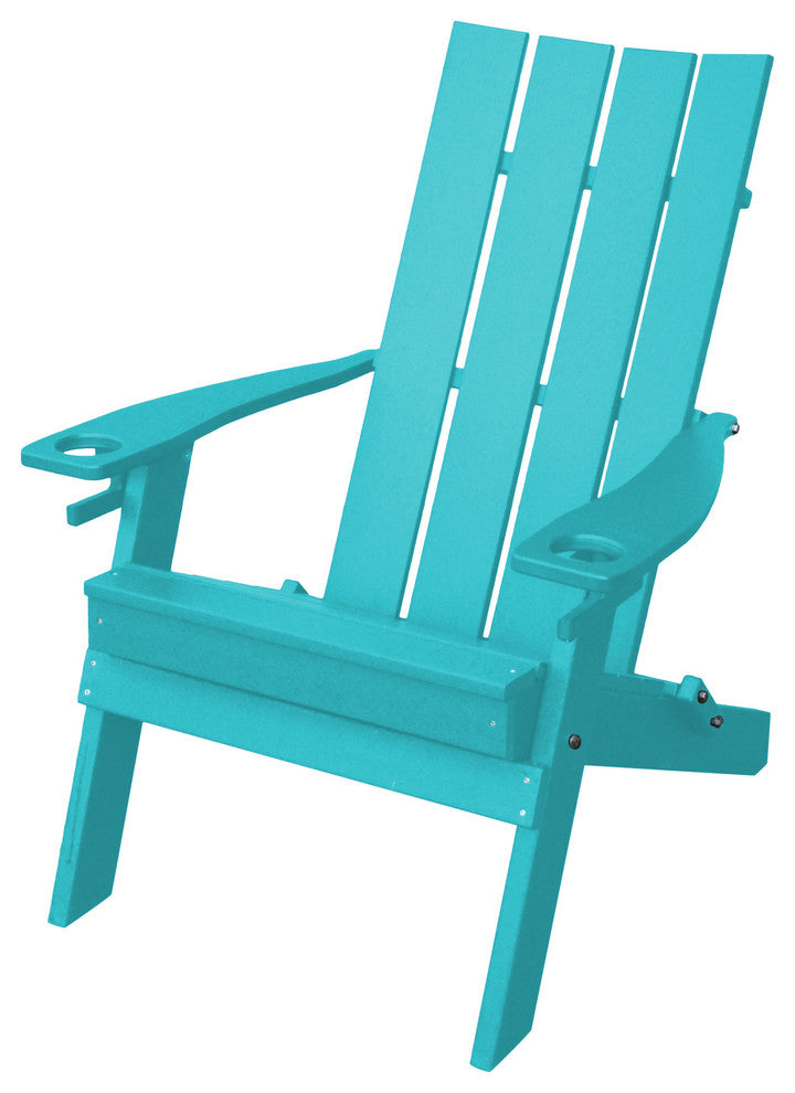 Poly Hampton Folding Adirondack Chair with 2 Cupholders, Aruba Blue