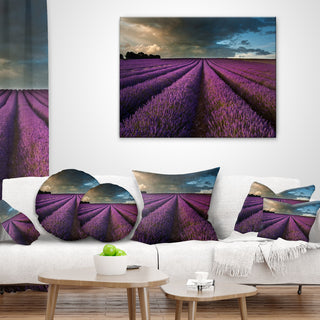 Lavender Field and Dramatic Sky Floral Throw Pillow, 16"x16"