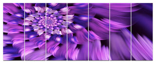 Blue Flower Shaped Fractal Art, Floral Canvas Art Print, 83"x32", 7 Panels