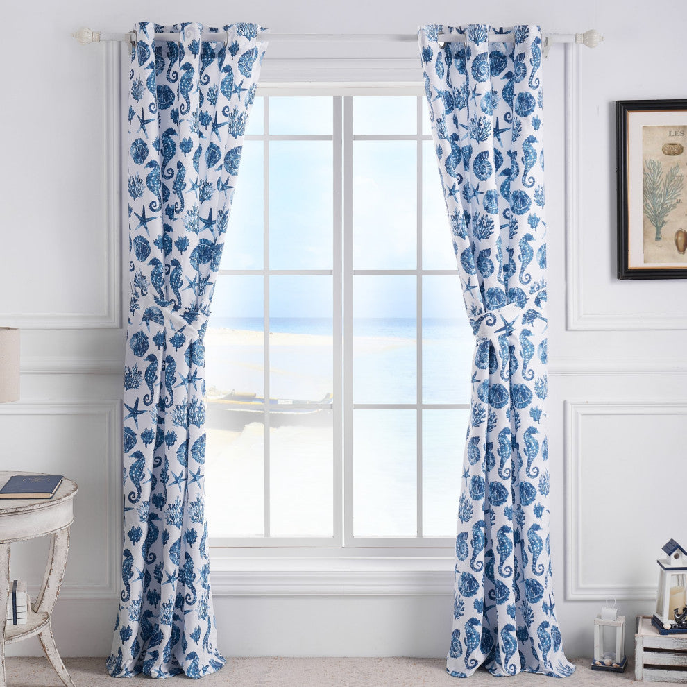 Greenland Home Fashions Pebble Beach Window Panel Pair, Blue 42x84(2), 3x24(2)