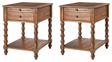 26"H Traditional/Farmhouse Style End Table, Set of 2, Walnut