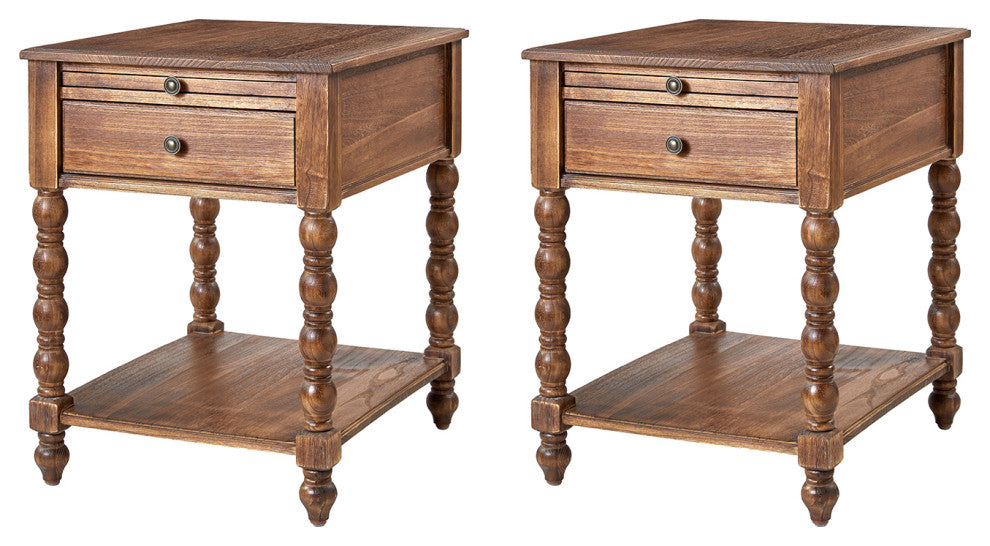 26"H Traditional/Farmhouse Style End Table, Set of 2, Walnut