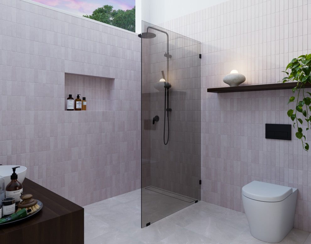 Ursa 36"x78" Frameless Single Glass Shower Panel, Gray Tint, Matte Black