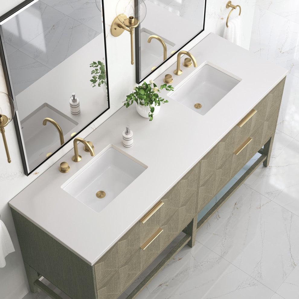 Emmeline 72" Double Vanity, Pebble Oak, White Zeus