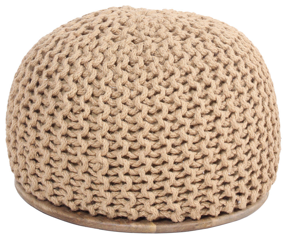 Swiss Knitted Pouf With Wood Top 20X 12X20