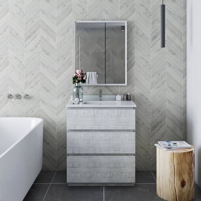 Fresca Formosa Modern 30" Rustic White Single Sink Vanity Set, Faucet Fft3111ch