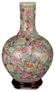 Hand Painted Imperial Canton Porcelain Chinese Floral Temple Vase, With Stand