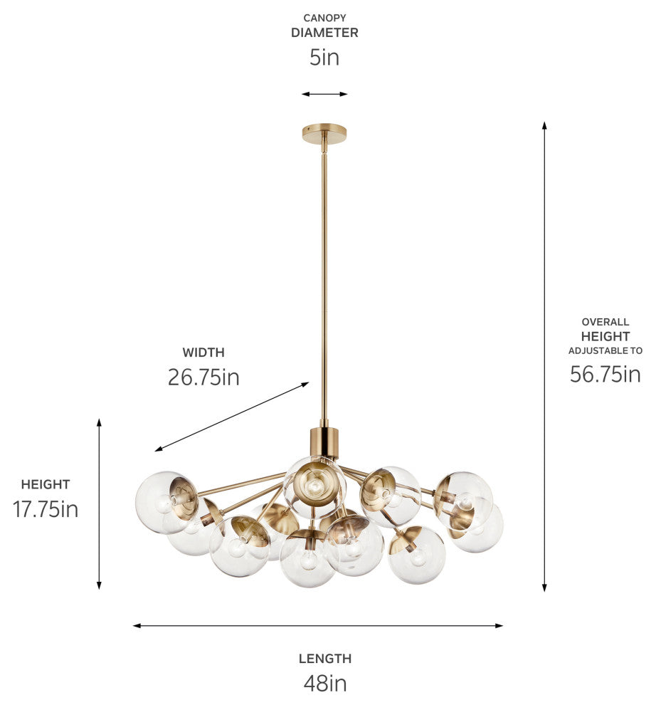 Silvarious Linear Convertible Chandelier, Champagne Bronze Clear, 12 Light