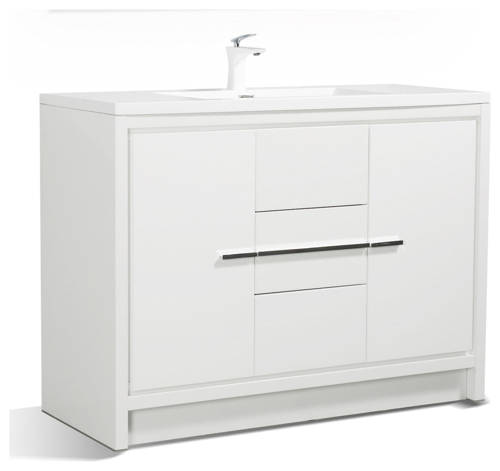 Freestanding Bath Vanity Set, HG-White, Integrated Solid Surface Sink, 48"