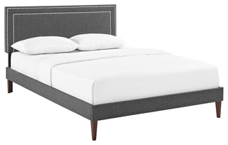 Virginia Queen Upholstered Fabric Platform Bed With Squared Tapered Legs, Gray