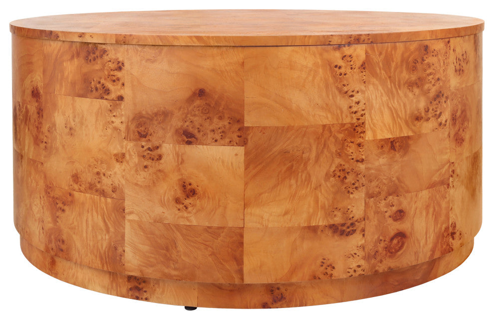 Arsenio Burl Wood Round Table, Golden Brown Burl, Coffee Table