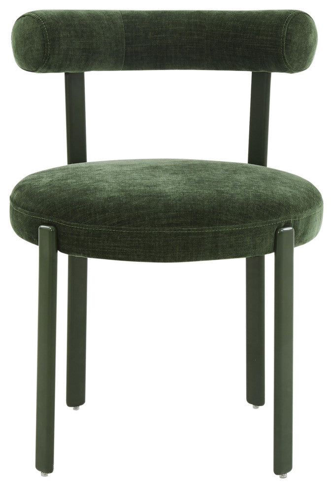Margaret Forest Green Textured Chenille Bolster Back Dining Chair