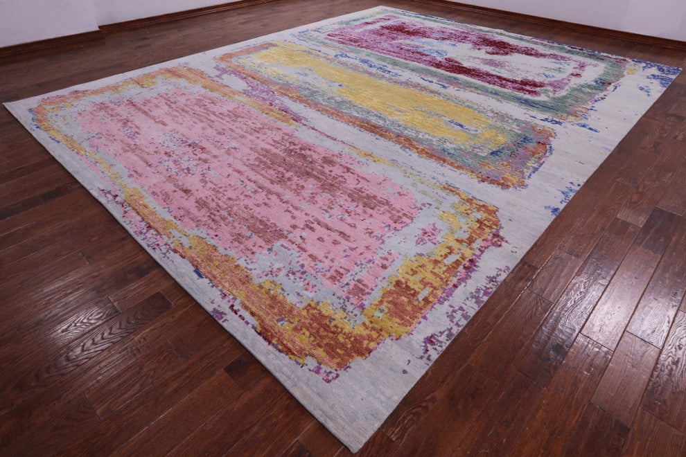 12' 0" X 15' 2" Wool & Silk Abstract Hand-Knotted Rug - Q14858