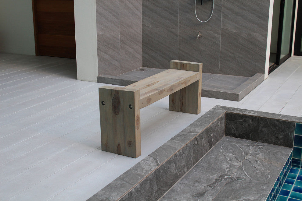 Haussmann Teak Block Bench 48 x 12 x 19 inch High KD Grey Oil