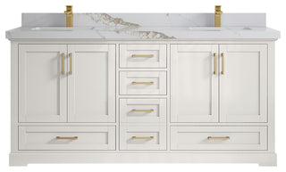 Boston 72" Double Sink Bath Vanity in Alabaster 2" Calacatta Gold