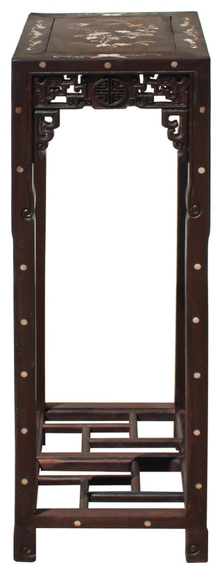 Chinese Rosewood Brown Mother of Pearl Inlay Stand Pedestal Table Hcs4193