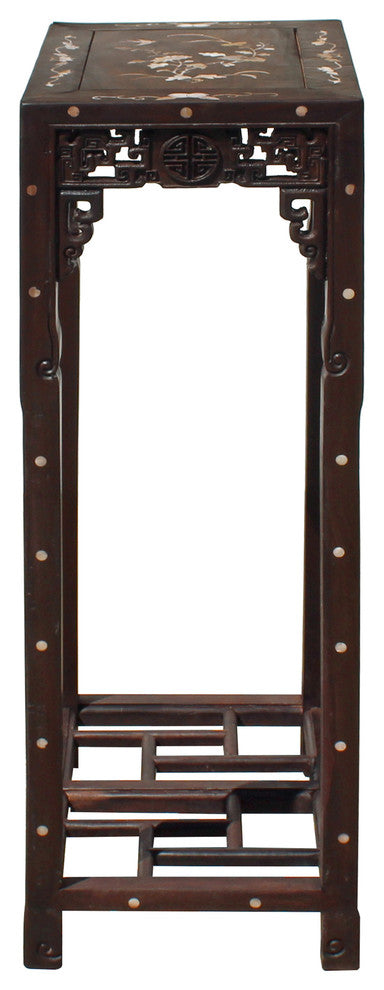 Chinese Rosewood Brown Mother of Pearl Inlay Stand Pedestal Table Hcs4193