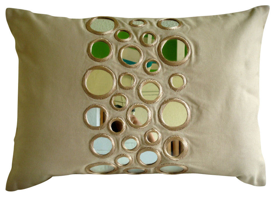 Beige Cotton Canvas 12"x18" Mirror Decorative Pillows Cover, Mirror Light