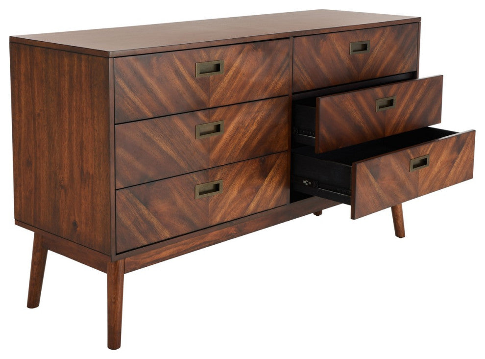 Safavieh Couture Donald 6 Drawer Dresser, Dark Walnut