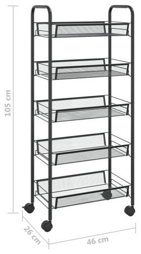vidaXL 5-Tier Kitchen Trolley Storage Utility Cart with Mesh Baskets Black Iron
