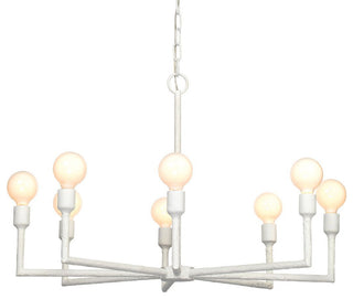 Minimalist Linear White 8 Light One Tier Chandelier 32 in Plaster of Paris Gesso