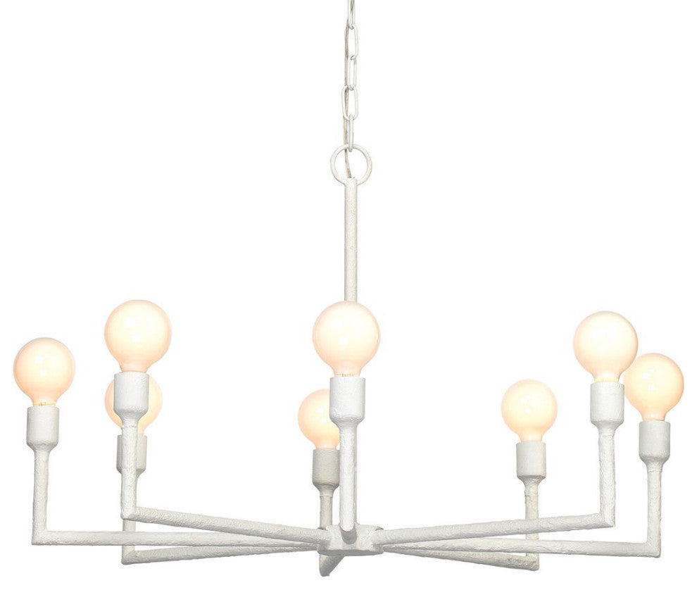 Minimalist Linear White 8 Light One Tier Chandelier 32 in Plaster of Paris Gesso