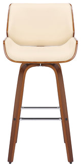Tyler 26" Counter Height Swivel Cream Faux Leather and Walnut Wood Bar Stool