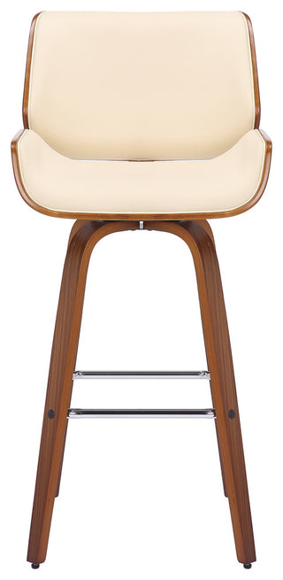 Tyler 26" Counter Height Swivel Cream Faux Leather and Walnut Wood Bar Stool