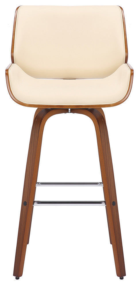 Tyler 26" Counter Height Swivel Cream Faux Leather and Walnut Wood Bar Stool
