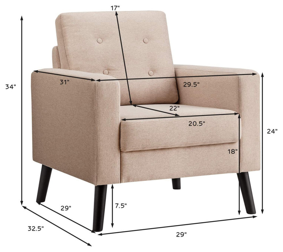 Modern Upholstered Armchair Club Chair with Rubber Wood
