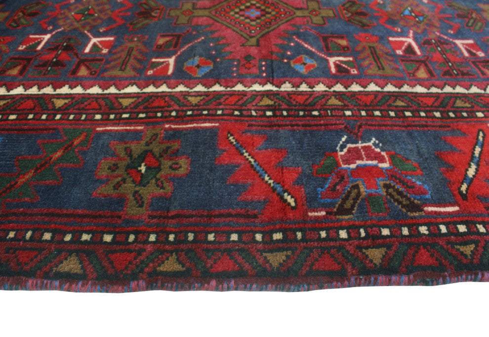 Fine Vintage Distressed Pareevas Red/Navy Runner, 3'7x10'9