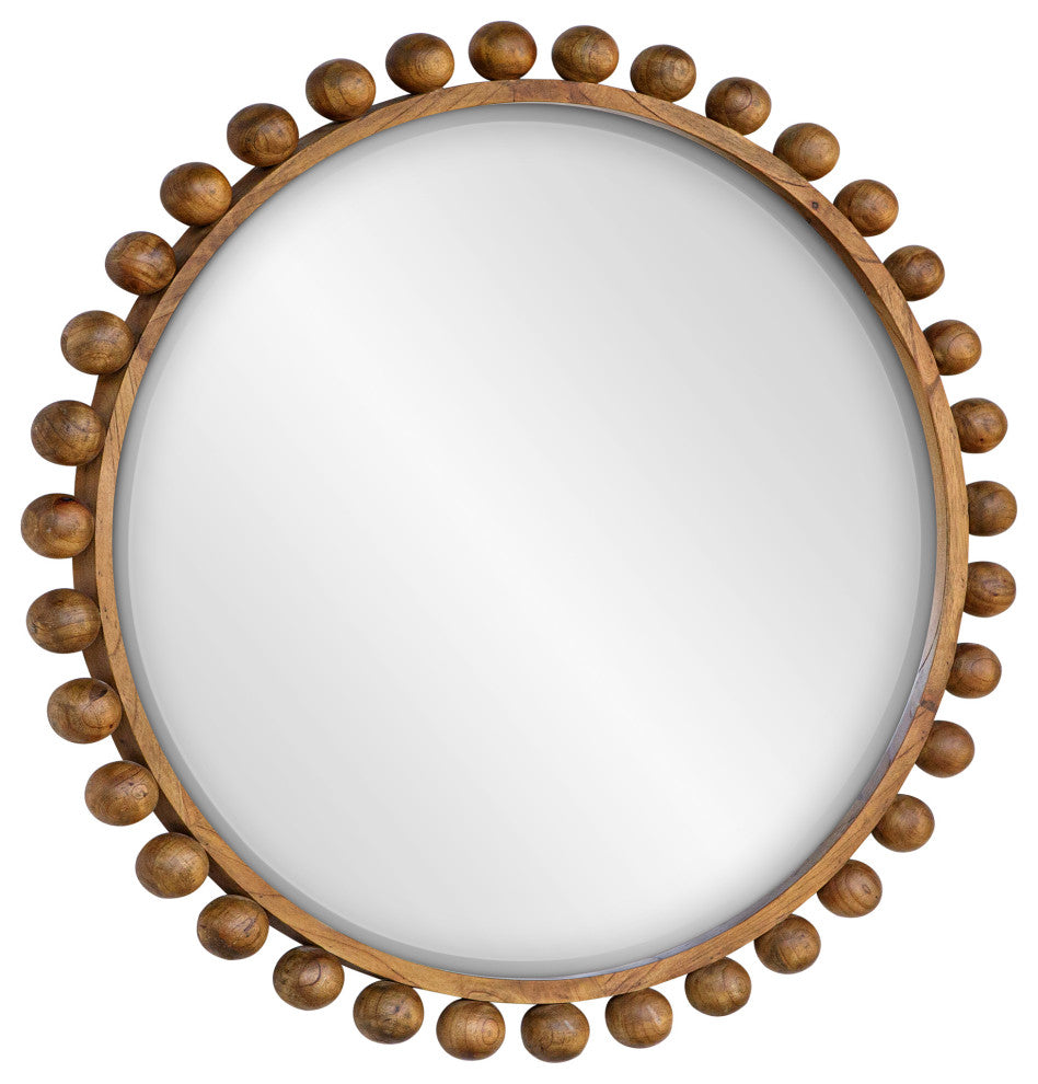 Cyra Wood Round Mirror, Walnut