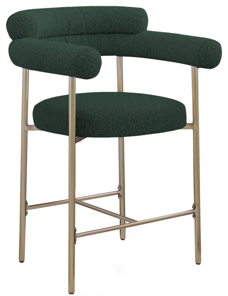 Blake Boucle Fabric Upholstered Counter Stool, Set of 2, Green, Brushed Finish