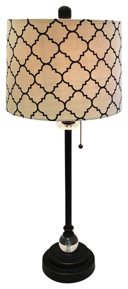 28" Crystal Buffet Lamp With Moroccan Drum Shade, Oil Rubbed Bronze, Single