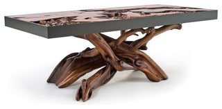 A River Runs Through It Unique Coffee Table, Redwood With Juniper Base, 60x28x20