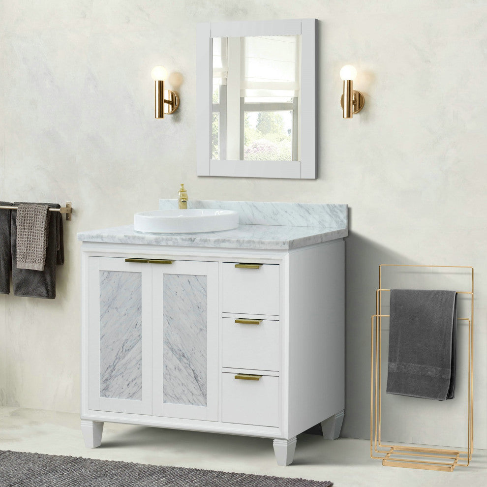 43" Single Vanity, White Finish With White Carrara