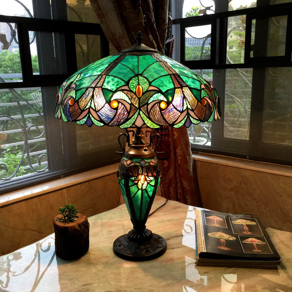 Chloe Lighting LIAISON Tiffany-style 3-Light Victorian Double Lit Table Lamp 18"