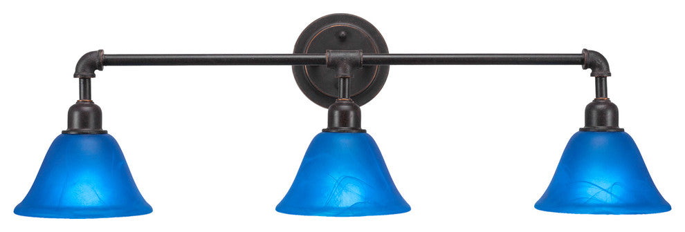 Vintage 3 Light Bath Bar Shown In Dark Granite Finish With 7" Blue Italian Glass