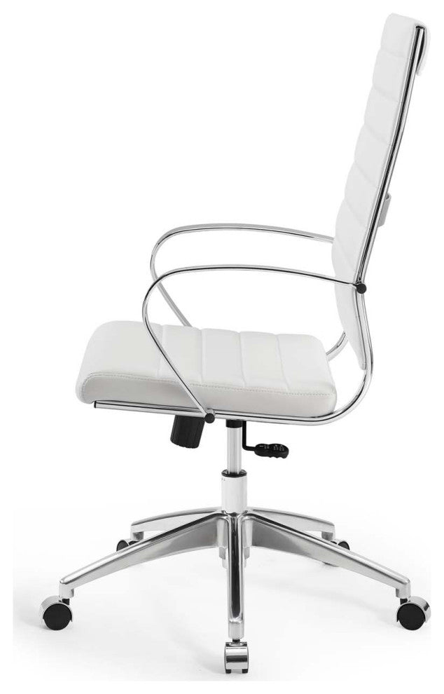 Computer Work Desk High Back Chair, Faux Leather, White, Home Business Office