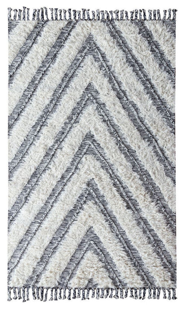 Classic Home Carmel Kilim Shag Ivory/Black 5x8 Rug