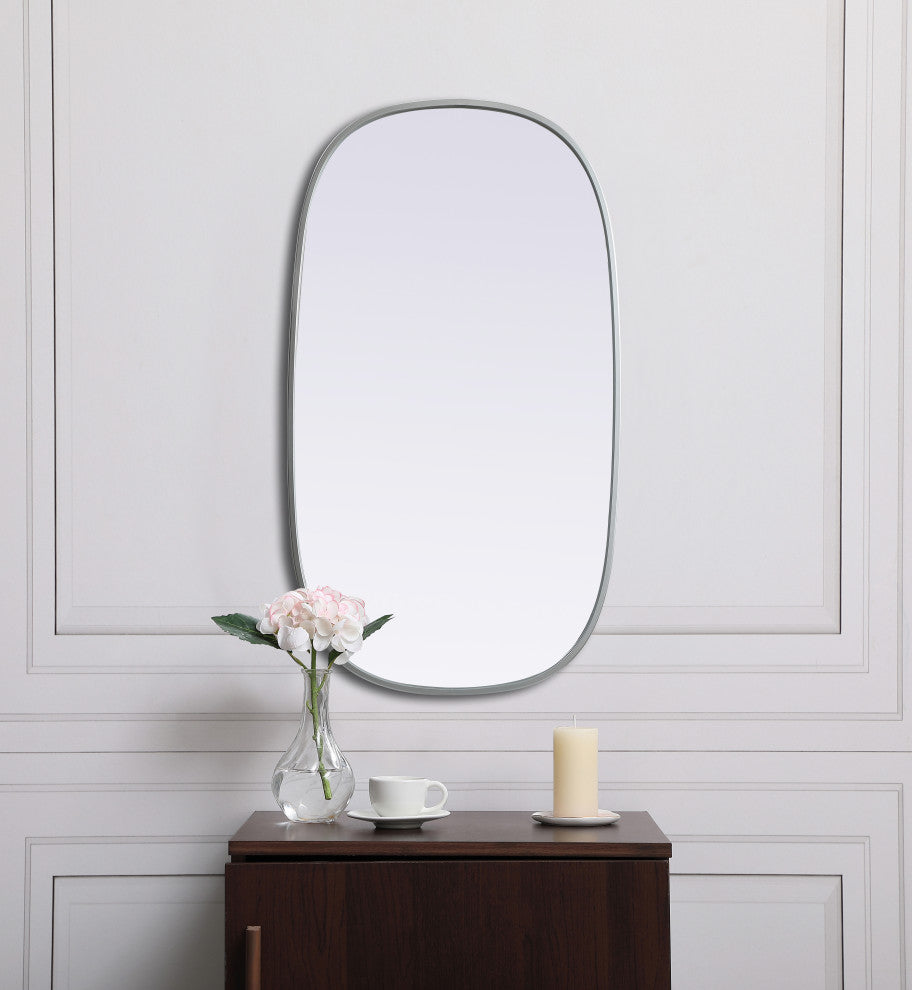 Metal Frame Oval Mirror 20X36 Inch, Silver