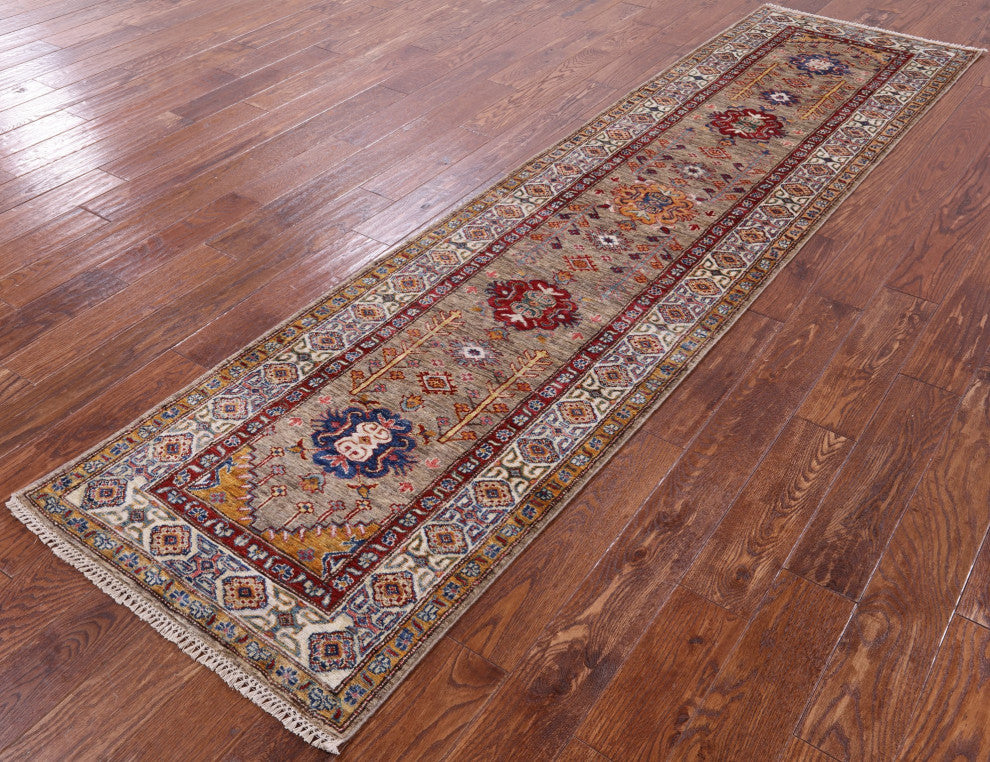 2' 6" X 10' 0" Runner Super Kazak Hand-Knotted Wool Rug Q8346