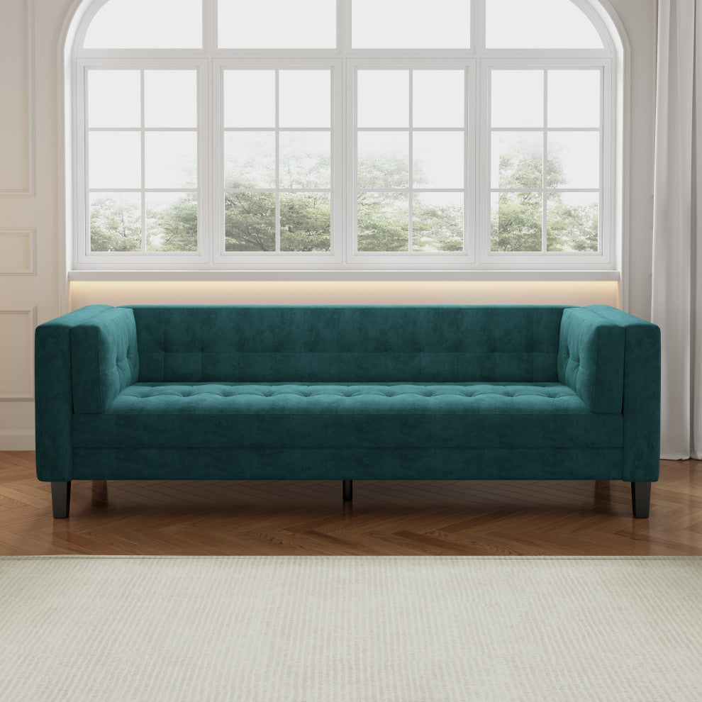 Sororia Velvet 3-Seater Low Profile Sofa, Green