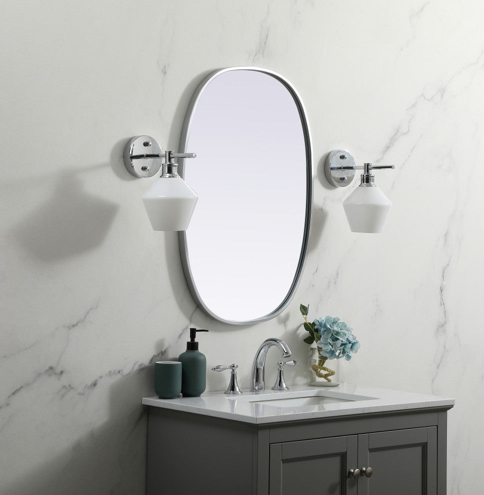 Metal Frame Oval Mirror 20X30 Inch, Silver